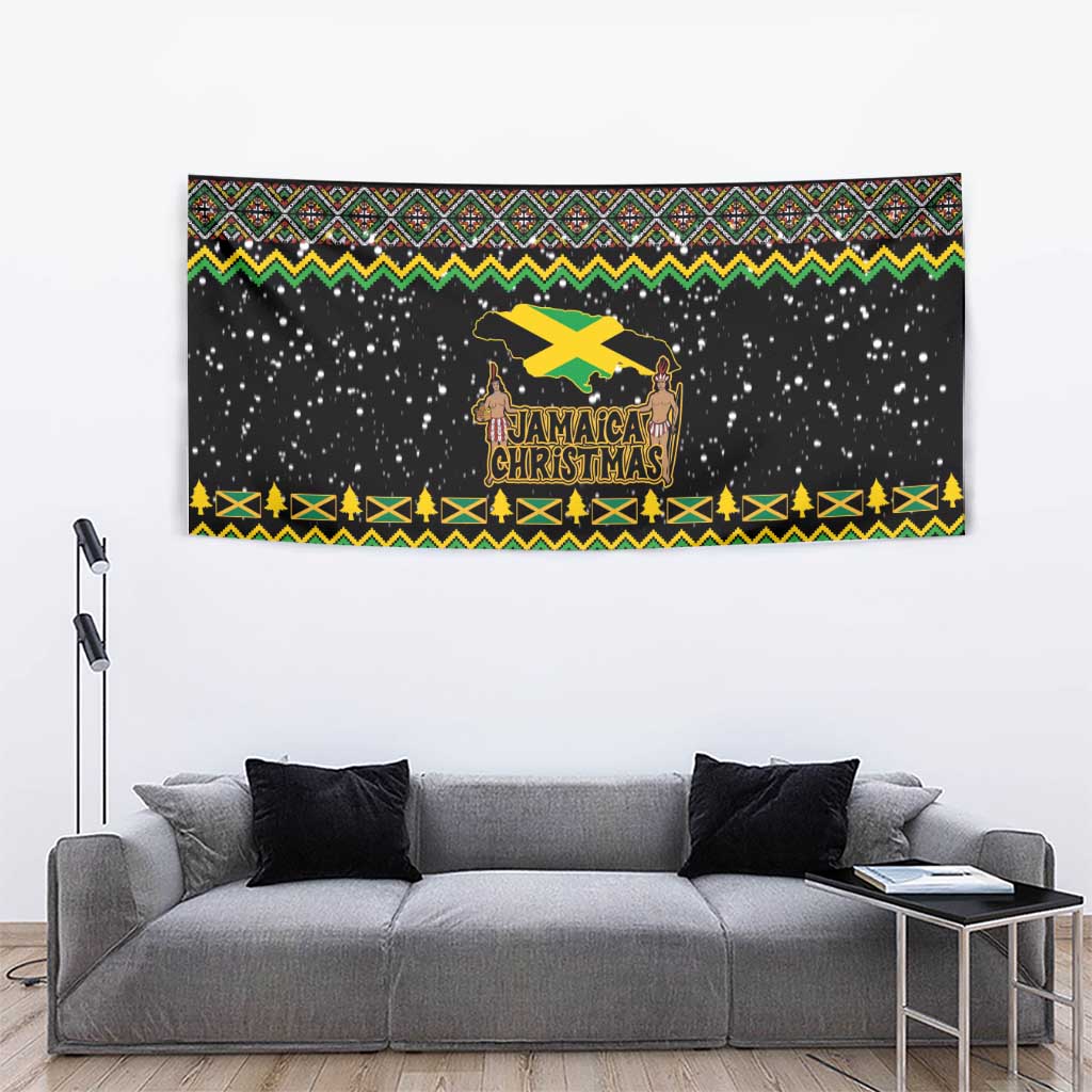 Jamaican Christmas Tapestry - Rastafarian Lion with Xmas Elements Reggae Style - Wonder Print Shop