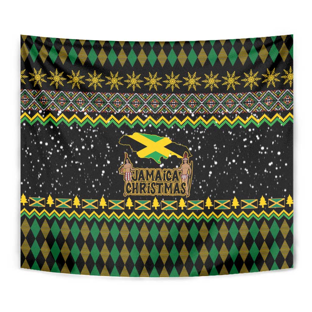 Jamaican Christmas Tapestry - Rastafarian Lion with Xmas Elements Reggae Style - Wonder Print Shop
