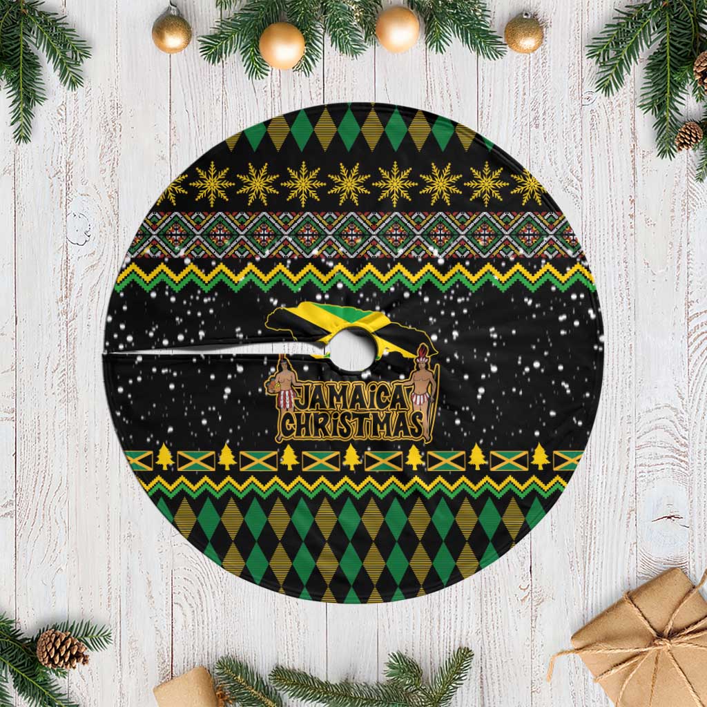 Jamaican Christmas Tree Skirt - Rastafarian Lion with Xmas Elements Reggae Style - Wonder Print Shop