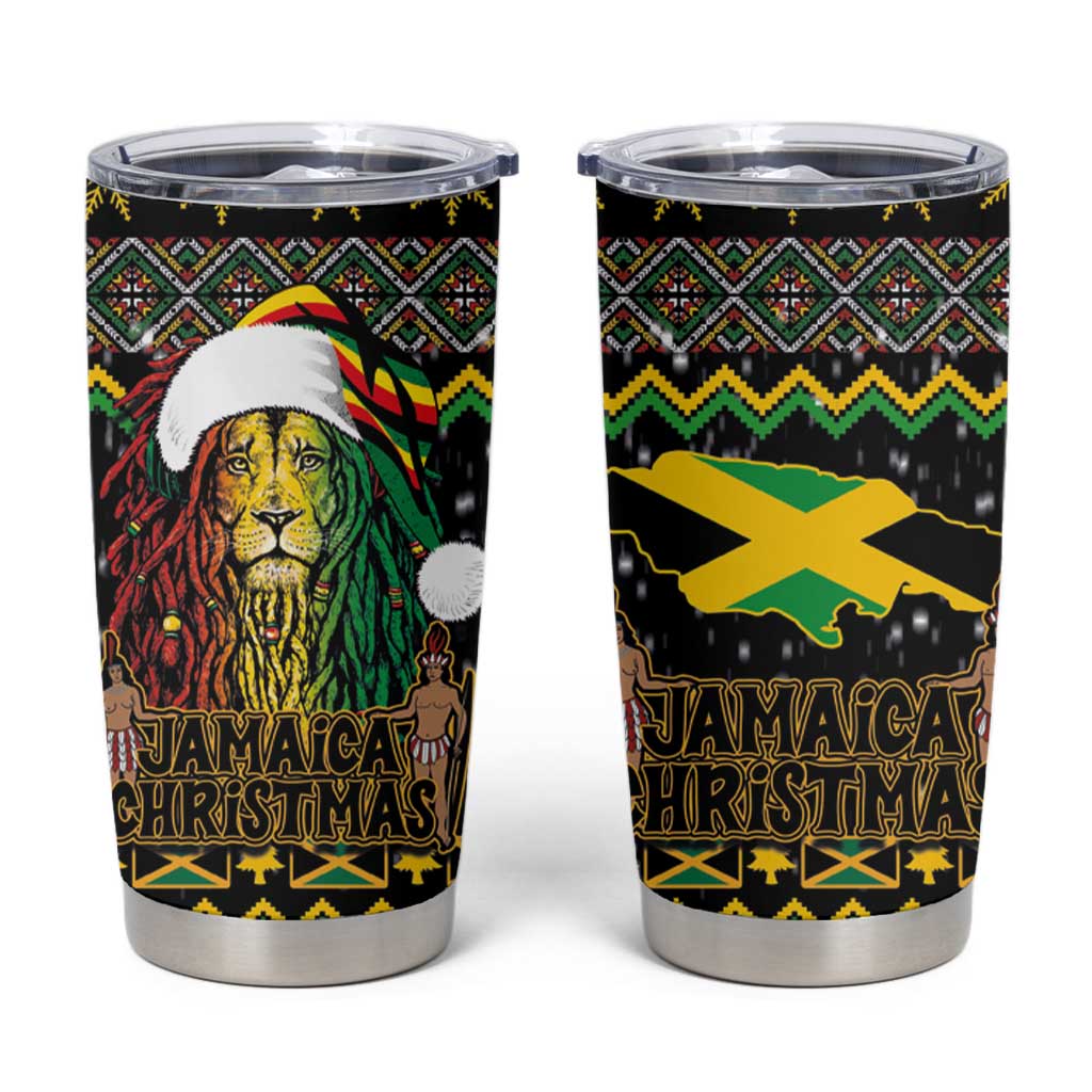 Jamaican Christmas Tumbler Cup Rastafarian Lion with Xmas Elements Reggae Style - Wonder Print Shop