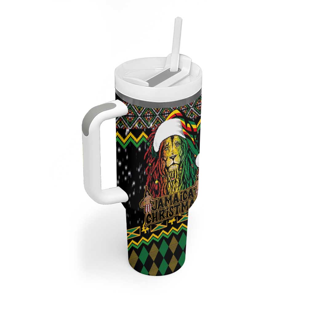 Jamaican Christmas Tumbler With Handle Rastafarian Lion with Xmas Elements Reggae Style - Wonder Print Shop