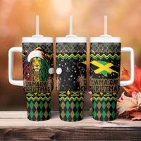 Jamaican Christmas Tumbler With Handle Rastafarian Lion with Xmas Elements Reggae Style - Wonder Print Shop