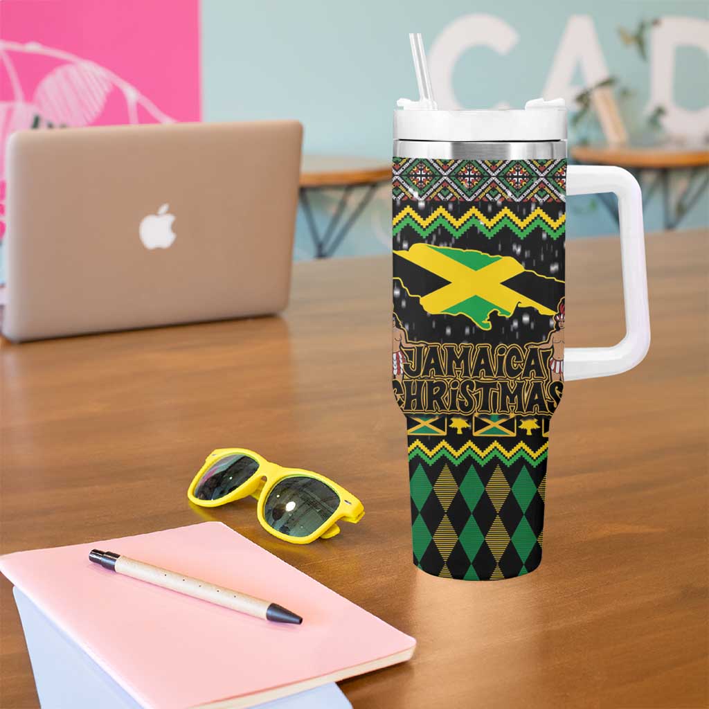 Jamaican Christmas Tumbler With Handle Rastafarian Lion with Xmas Elements Reggae Style - Wonder Print Shop