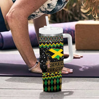 Jamaican Christmas Tumbler With Handle Rastafarian Lion with Xmas Elements Reggae Style - Wonder Print Shop