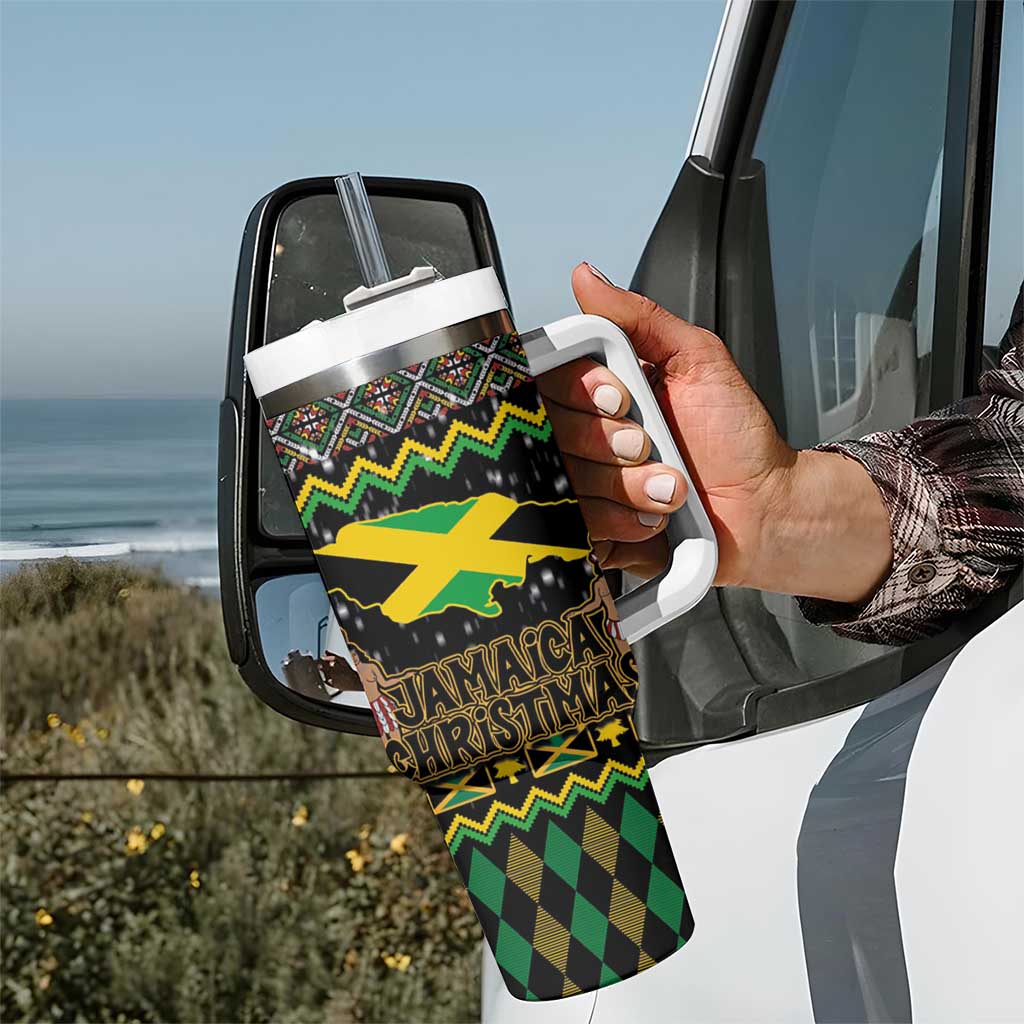 Jamaican Christmas Tumbler With Handle Rastafarian Lion with Xmas Elements Reggae Style - Wonder Print Shop