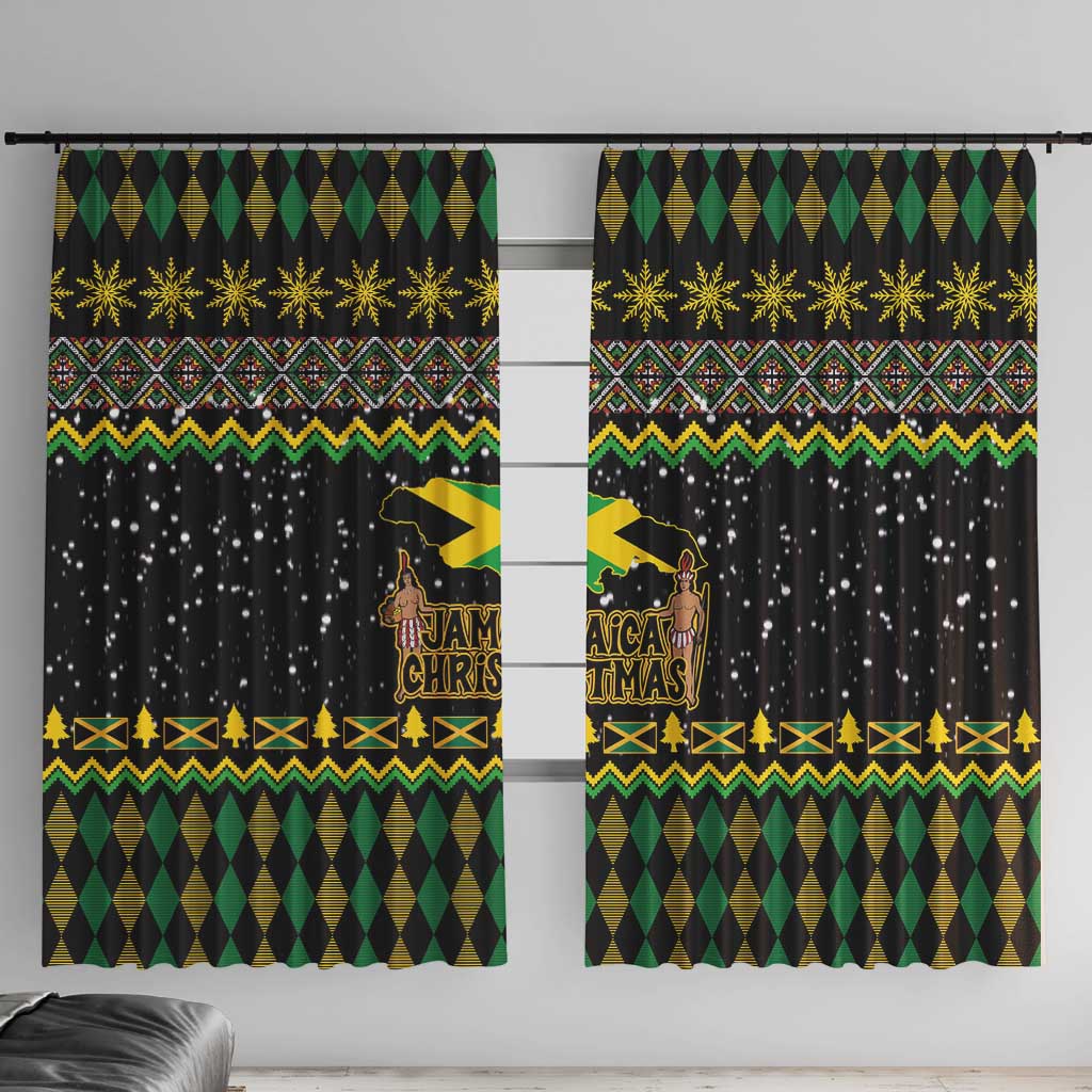 Jamaican Christmas Window Curtain - Rastafarian Lion with Xmas Elements Reggae Style - Wonder Print Shop
