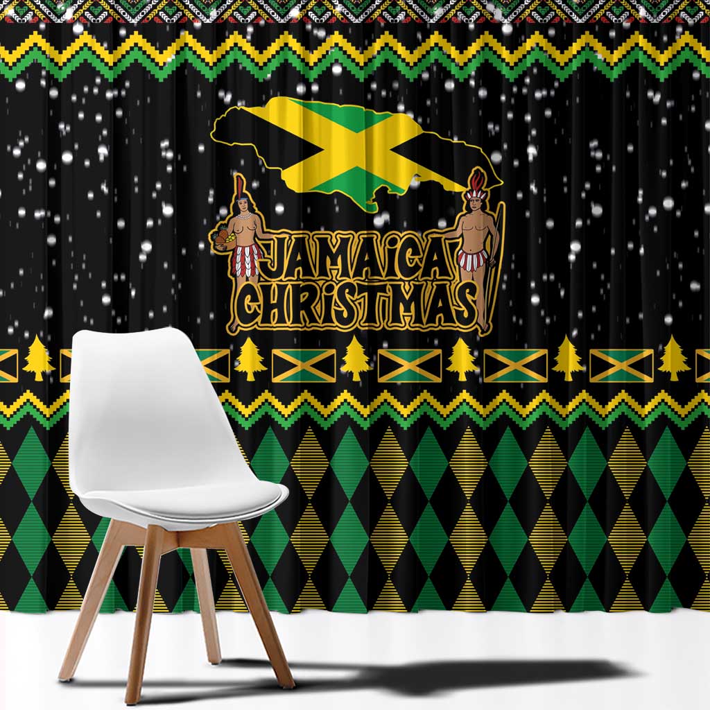Jamaican Christmas Window Curtain - Rastafarian Lion with Xmas Elements Reggae Style - Wonder Print Shop