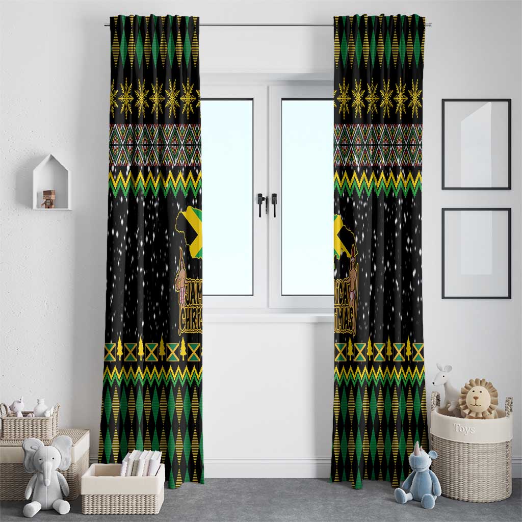 Jamaican Christmas Window Curtain - Rastafarian Lion with Xmas Elements Reggae Style - Wonder Print Shop