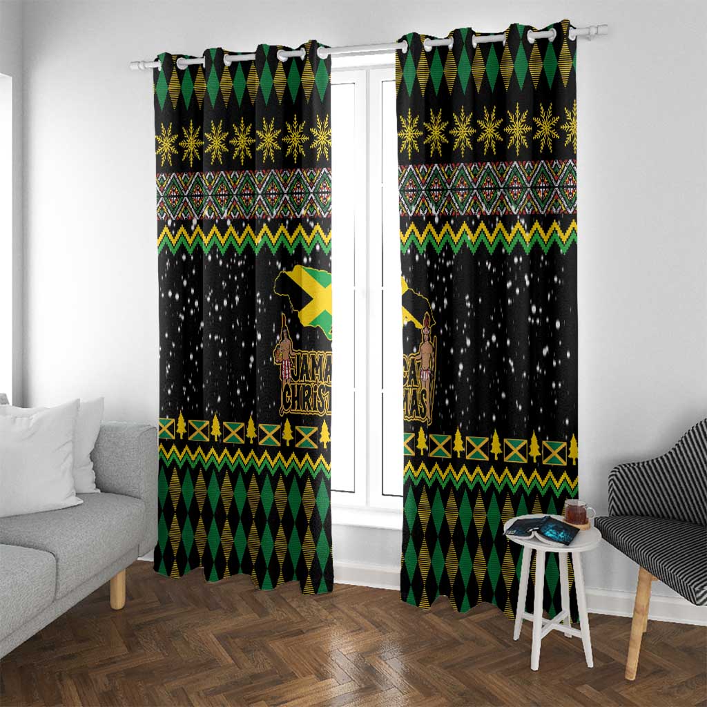 Jamaican Christmas Window Curtain - Rastafarian Lion with Xmas Elements Reggae Style - Wonder Print Shop