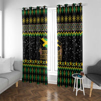Jamaican Christmas Window Curtain - Rastafarian Lion with Xmas Elements Reggae Style - Wonder Print Shop