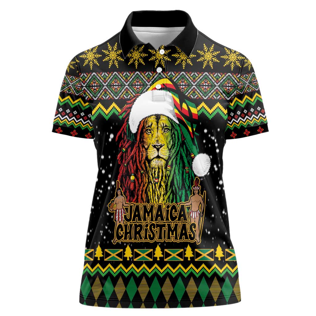 Jamaican Christmas Women Polo Shirt - Rastafarian Lion with Xmas Elements Reggae Style - Wonder Print Shop