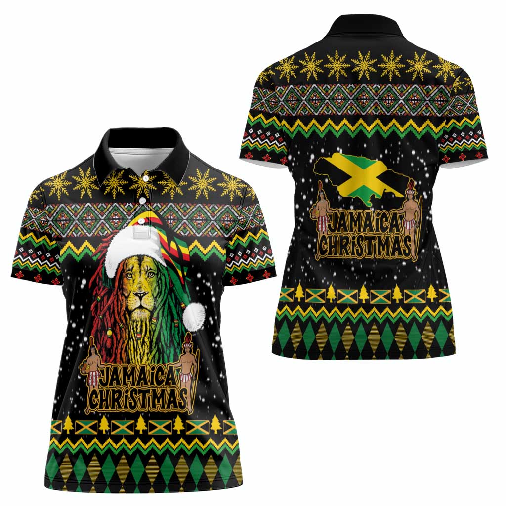 Jamaican Christmas Women Polo Shirt - Rastafarian Lion with Xmas Elements Reggae Style - Wonder Print Shop