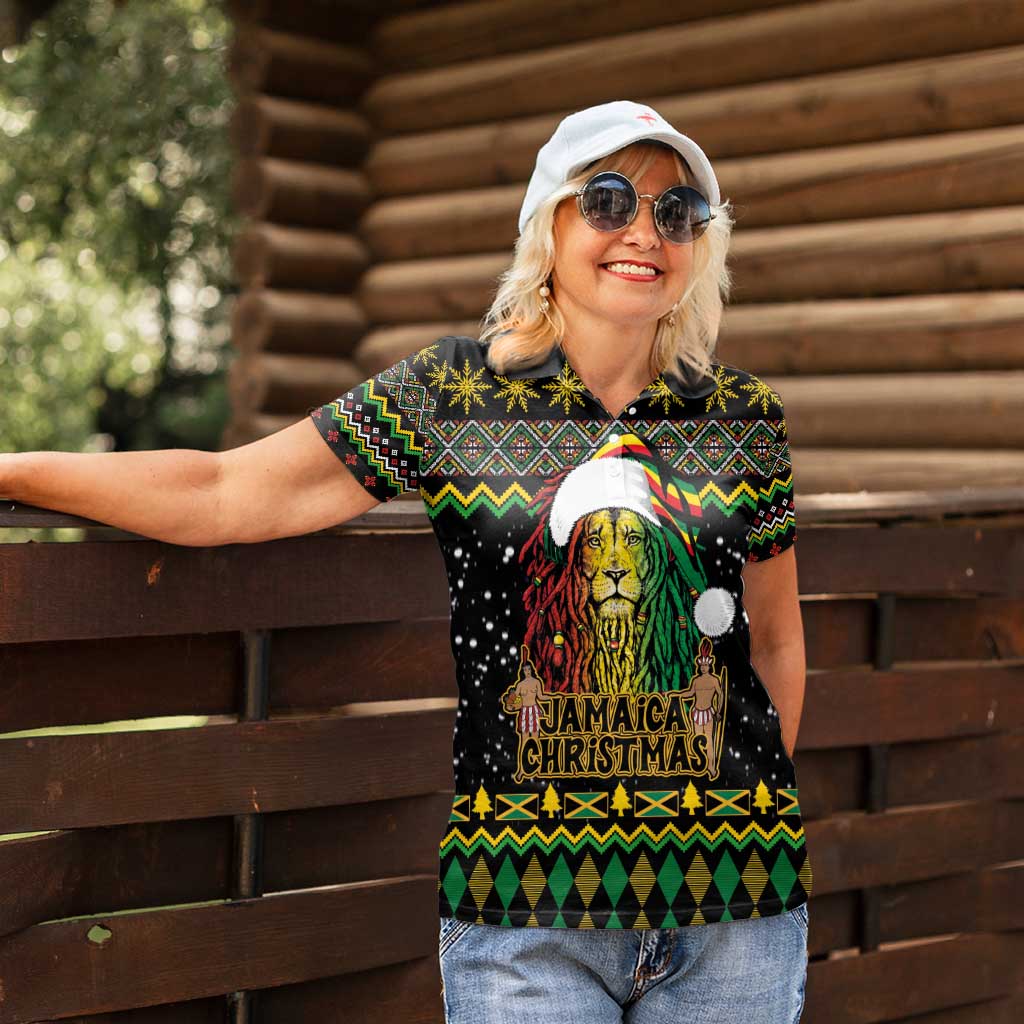 Jamaican Christmas Women Polo Shirt - Rastafarian Lion with Xmas Elements Reggae Style - Wonder Print Shop