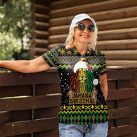 Jamaican Christmas Women Polo Shirt - Rastafarian Lion with Xmas Elements Reggae Style - Wonder Print Shop