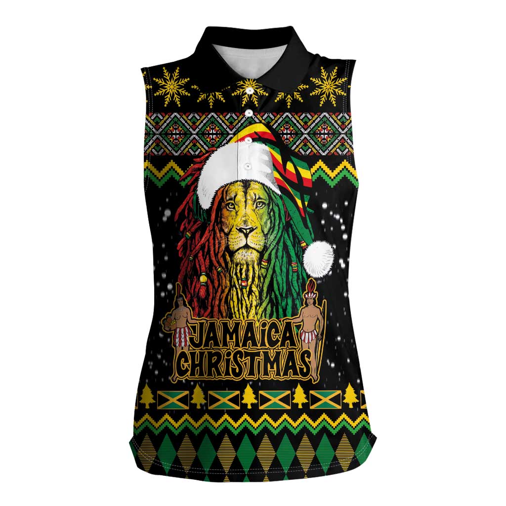 Jamaican Christmas Women Sleeveless Polo Shirt - Rastafarian Lion with Xmas Elements Reggae Style - Wonder Print Shop
