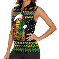 Jamaican Christmas Women Sleeveless Polo Shirt - Rastafarian Lion with Xmas Elements Reggae Style - Wonder Print Shop