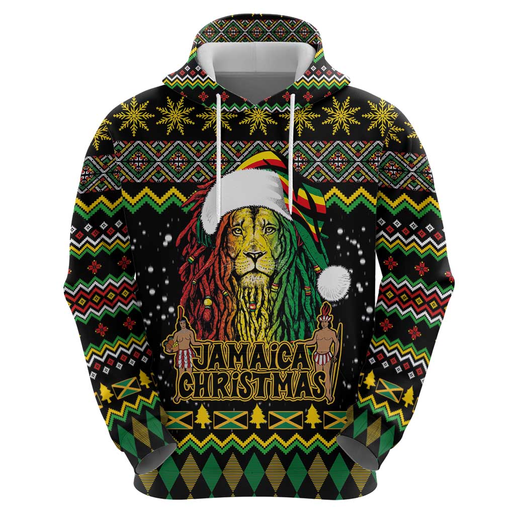 Jamaican Christmas Zip Hoodie - Rastafarian Lion with Xmas Elements Reggae Style - Wonder Print Shop