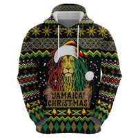 Jamaican Christmas Zip Hoodie - Rastafarian Lion with Xmas Elements Reggae Style - Wonder Print Shop