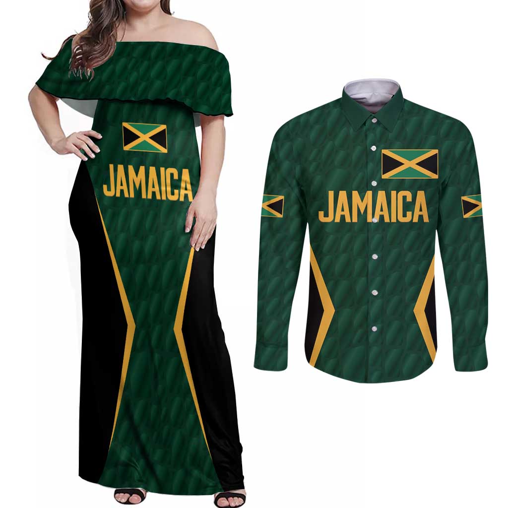Custom Jamaican Cricket Jersey Special Edition 2024 Couples Matching Off Shoulder Maxi Dress and Long Sleeve Button Shirt - Wonder Print Shop
