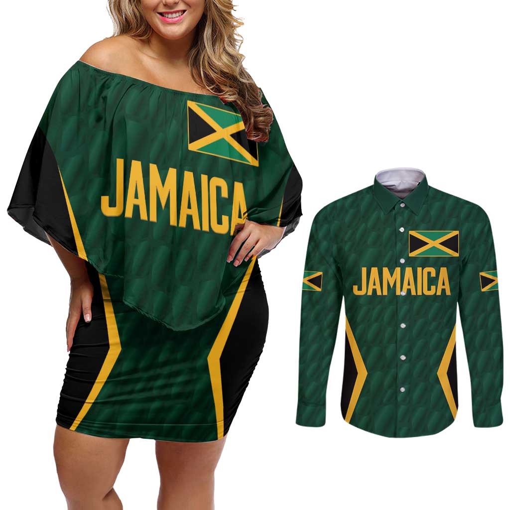 Custom Jamaican Cricket Jersey Special Edition 2024 Couples Matching Off Shoulder Short Dress and Long Sleeve Button Shirt - Wonder Print Shop