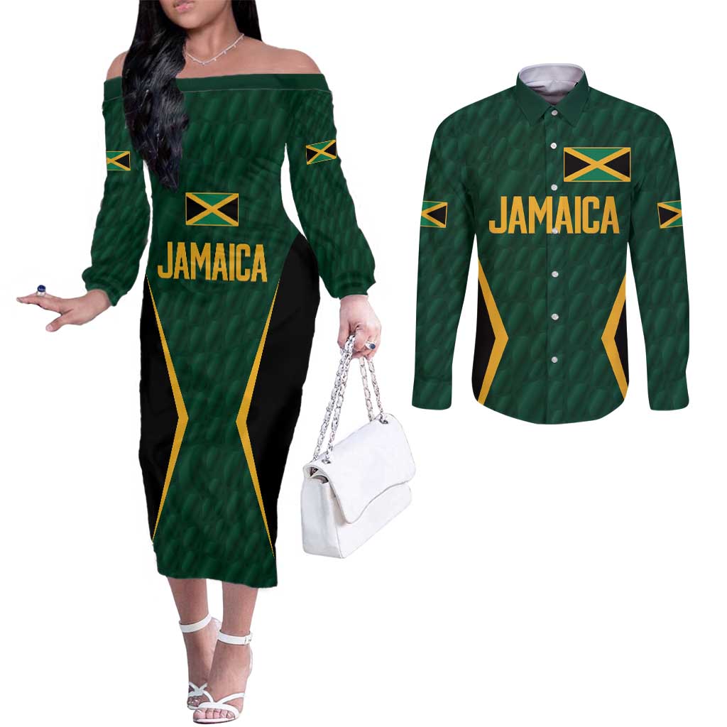 Custom Jamaican Cricket Jersey Special Edition 2024 Couples Matching Off The Shoulder Long Sleeve Dress and Long Sleeve Button Shirt