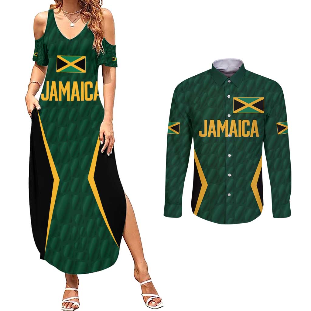 Custom Jamaican Cricket Jersey Special Edition 2024 Couples Matching Summer Maxi Dress and Long Sleeve Button Shirt - Wonder Print Shop