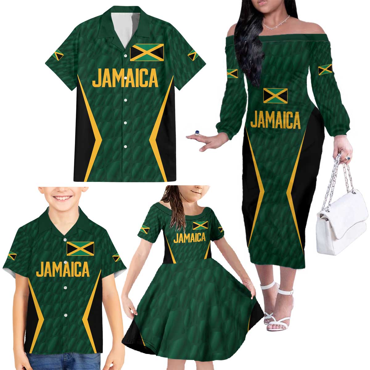 Custom Jamaican Cricket Jersey Special Edition 2024 Family Matching Off The Shoulder Long Sleeve Dress and Hawaiian Shirt - Wonder Print Shop