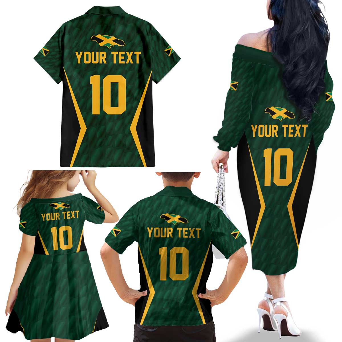 Custom Jamaican Cricket Jersey Special Edition 2024 Family Matching Off The Shoulder Long Sleeve Dress and Hawaiian Shirt - Wonder Print Shop