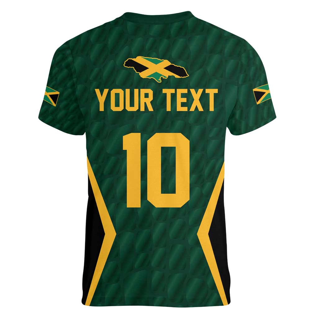 Custom Jamaican Cricket Jersey Special Edition 2024 Women V-Neck T-Shirt - Wonder Print Shop