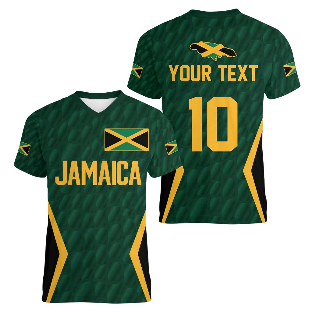 Custom Jamaican Cricket Jersey Special Edition 2024 Women V-Neck T-Shirt - Wonder Print Shop