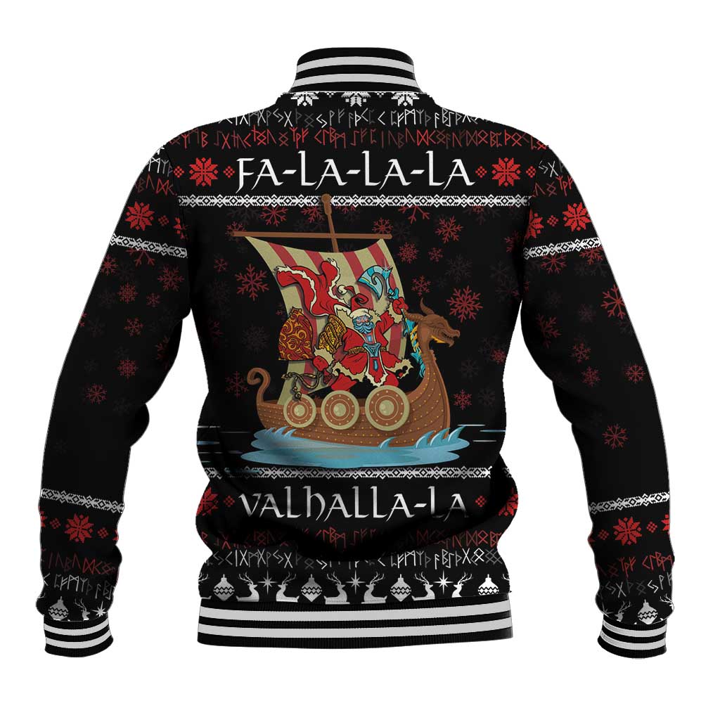 Vikings Christmas Baseball Jacket Santa Warrior on The Viking Ship with Xmas and Snowflake Pattern - Wonder Print Shop