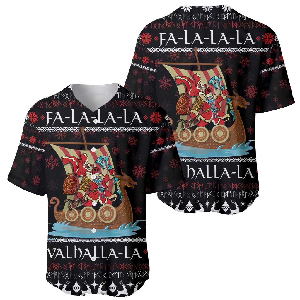 Vikings Christmas Baseball Jersey Santa Warrior on The Viking Ship with Xmas and Snowflake Pattern - Wonder Print Shop