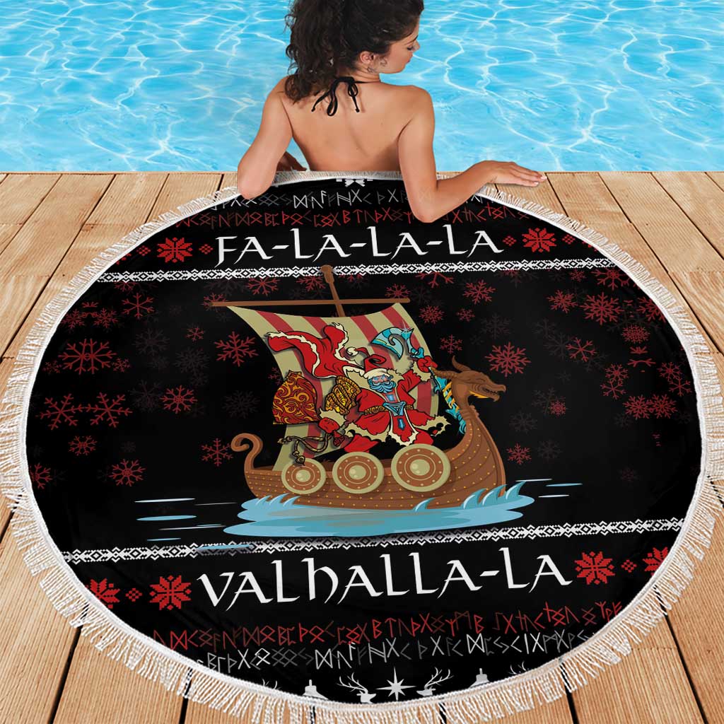 Vikings Christmas Beach Blanket Santa Warrior on The Viking Ship with Xmas and Snowflake Pattern - Wonder Print Shop