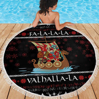 Vikings Christmas Beach Blanket Santa Warrior on The Viking Ship with Xmas and Snowflake Pattern - Wonder Print Shop