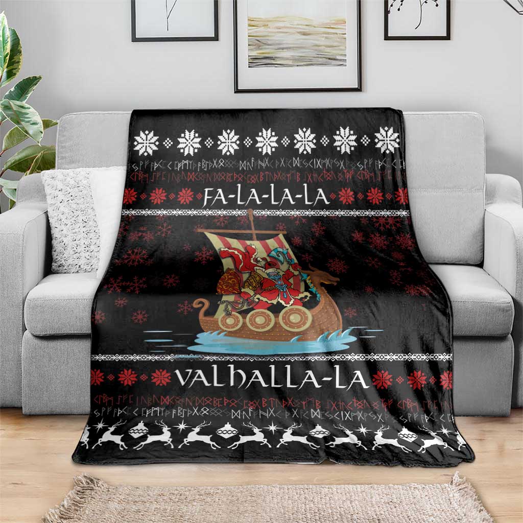 Vikings Christmas Blanket Santa Warrior on The Viking Ship with Xmas and Snowflake Pattern