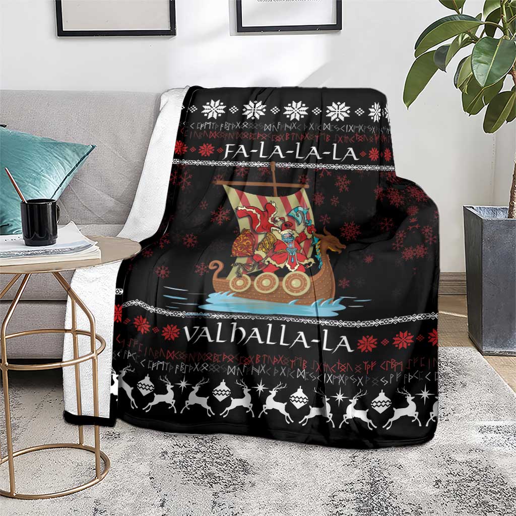 Vikings Christmas Blanket Santa Warrior on The Viking Ship with Xmas and Snowflake Pattern