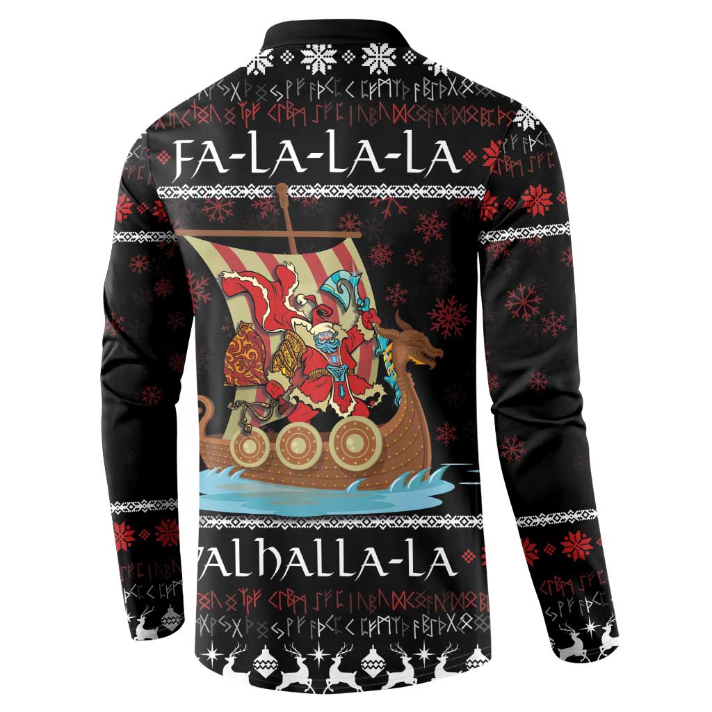 Vikings Christmas Button Sweatshirt Santa Warrior on The Viking Ship with Xmas and Snowflake Pattern - Wonder Print Shop