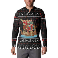 Vikings Christmas Button Sweatshirt Santa Warrior on The Viking Ship with Xmas and Snowflake Pattern - Wonder Print Shop
