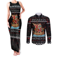 Vikings Christmas Couples Matching Tank Maxi Dress and Long Sleeve Button Shirt Santa Warrior on The Viking Ship with Xmas and Snowflake Pattern - Wonder Print Shop