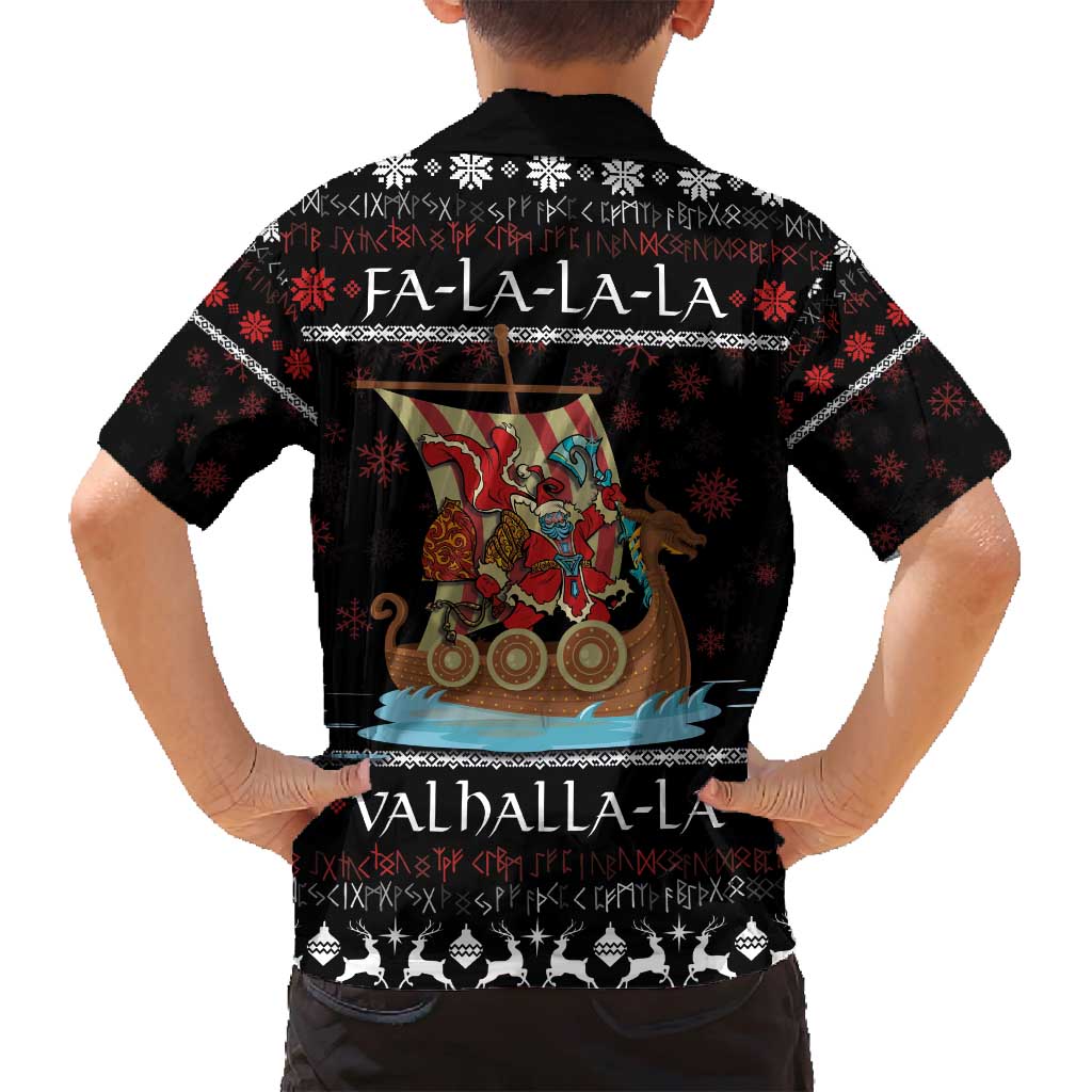Vikings Christmas Family Matching Long Sleeve Bodycon Dress and Hawaiian Shirt Santa Warrior on The Viking Ship with Xmas and Snowflake Pattern - Wonder Print Shop