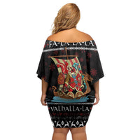 Vikings Christmas Family Matching Off Shoulder Short Dress and Hawaiian Shirt Santa Warrior on The Viking Ship with Xmas and Snowflake Pattern - Wonder Print Shop