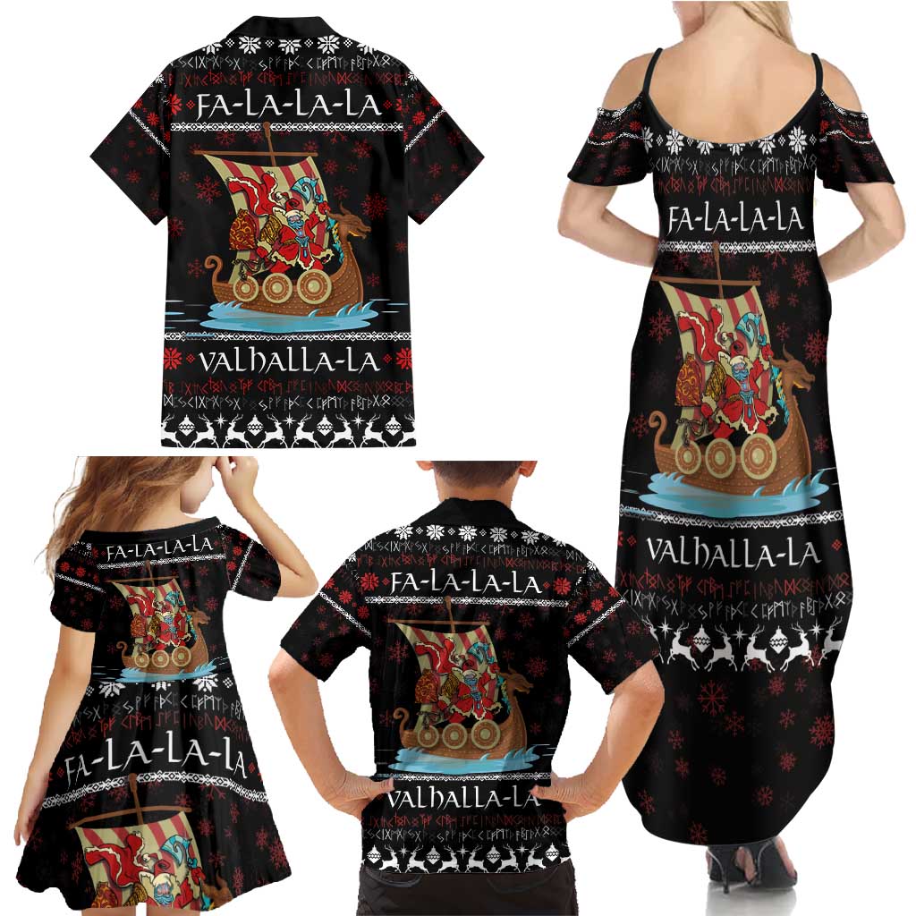 Vikings Christmas Family Matching Summer Maxi Dress and Hawaiian Shirt Santa Warrior on The Viking Ship with Xmas and Snowflake Pattern - Wonder Print Shop