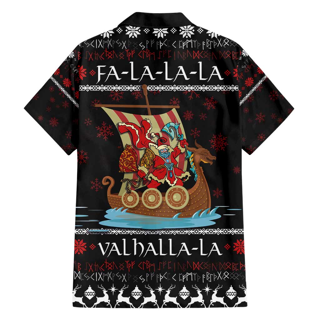 Vikings Christmas Hawaiian Shirt Santa Warrior on The Viking Ship with Xmas and Snowflake Pattern - Wonder Print Shop