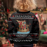 Vikings Christmas Kid Ugly Christmas Sweater Santa Warrior on The Viking Ship with Xmas and Snowflake Pattern - Wonder Print Shop