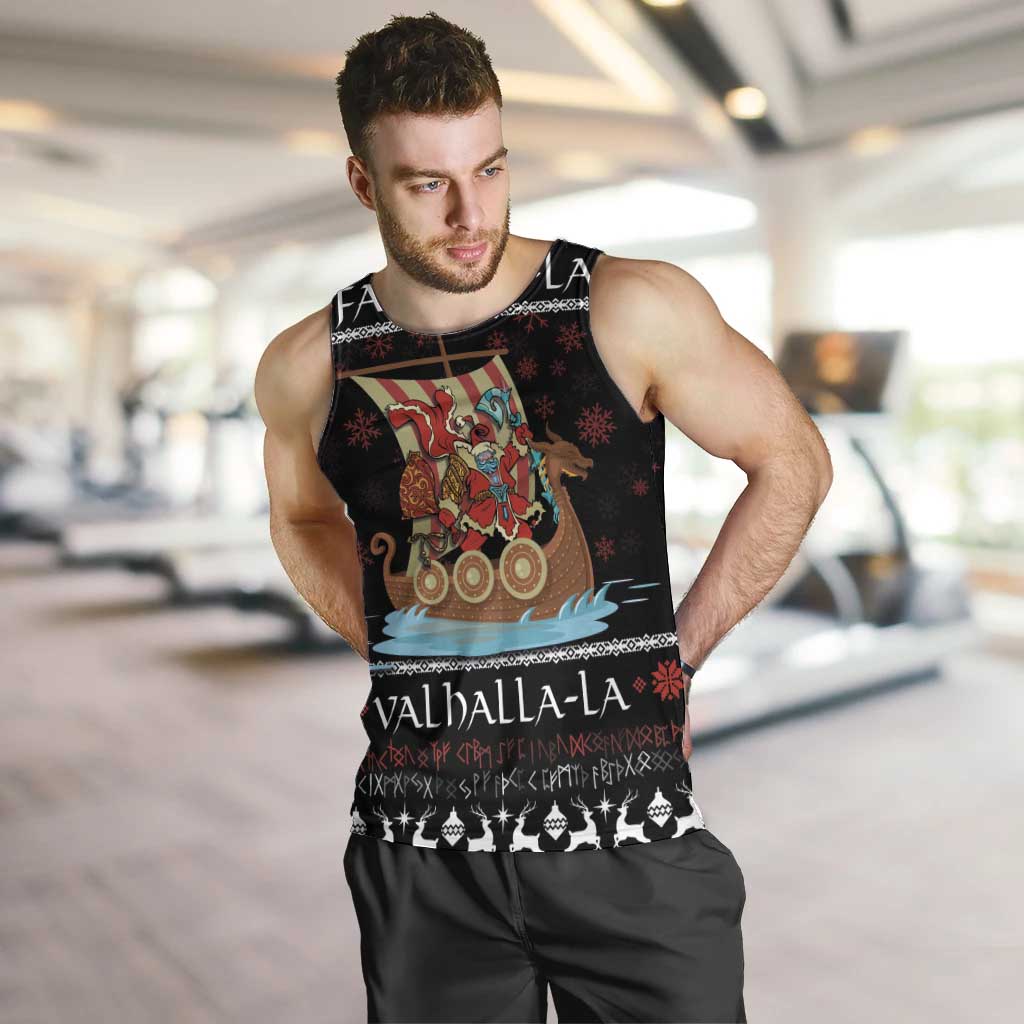 Vikings Christmas Men Tank Top Santa Warrior on The Viking Ship with Xmas and Snowflake Pattern - Wonder Print Shop