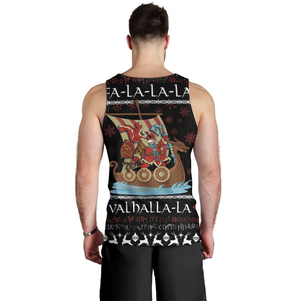 Vikings Christmas Men Tank Top Santa Warrior on The Viking Ship with Xmas and Snowflake Pattern - Wonder Print Shop