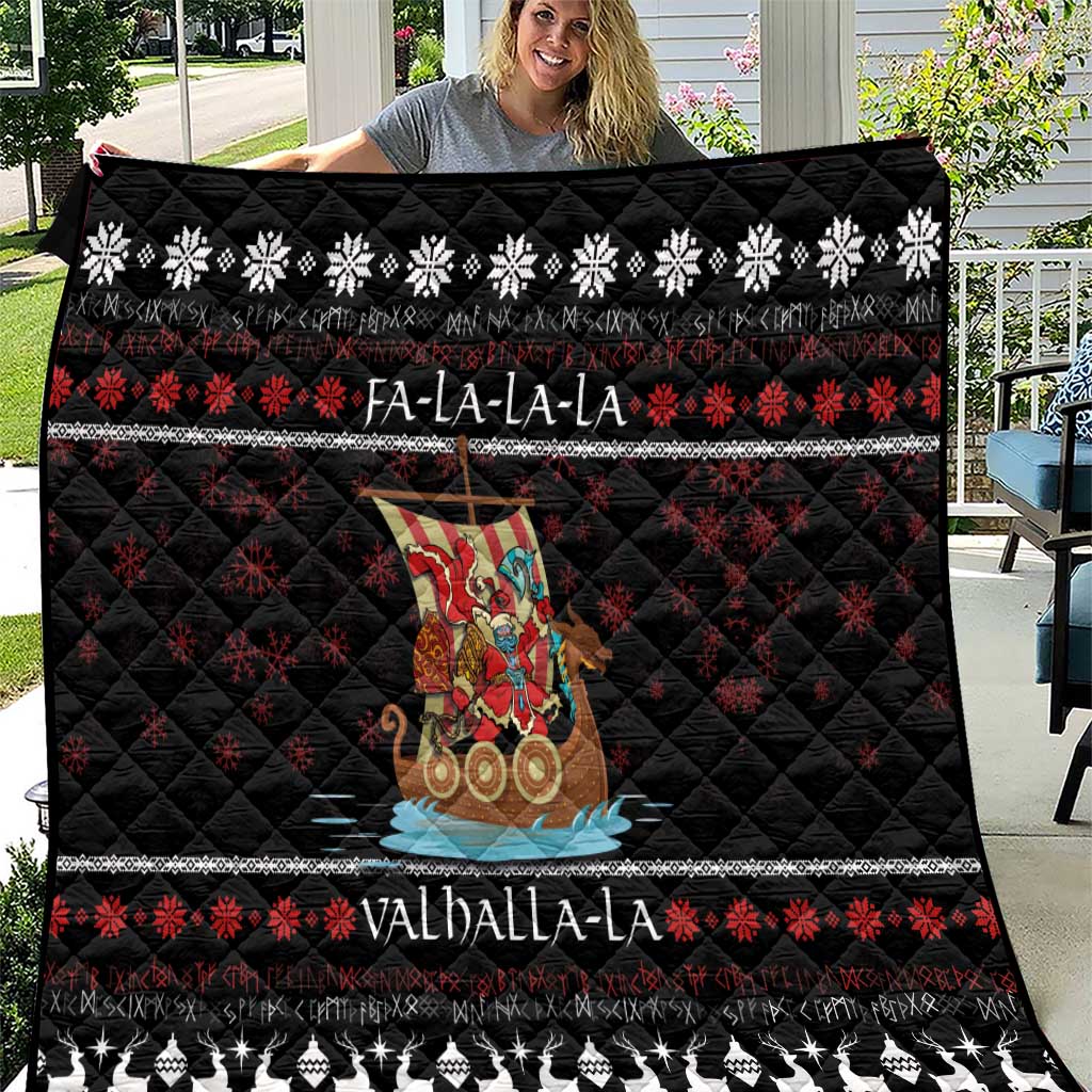 Vikings Christmas Quilt Santa Warrior on The Viking Ship with Xmas and Snowflake Pattern - Wonder Print Shop