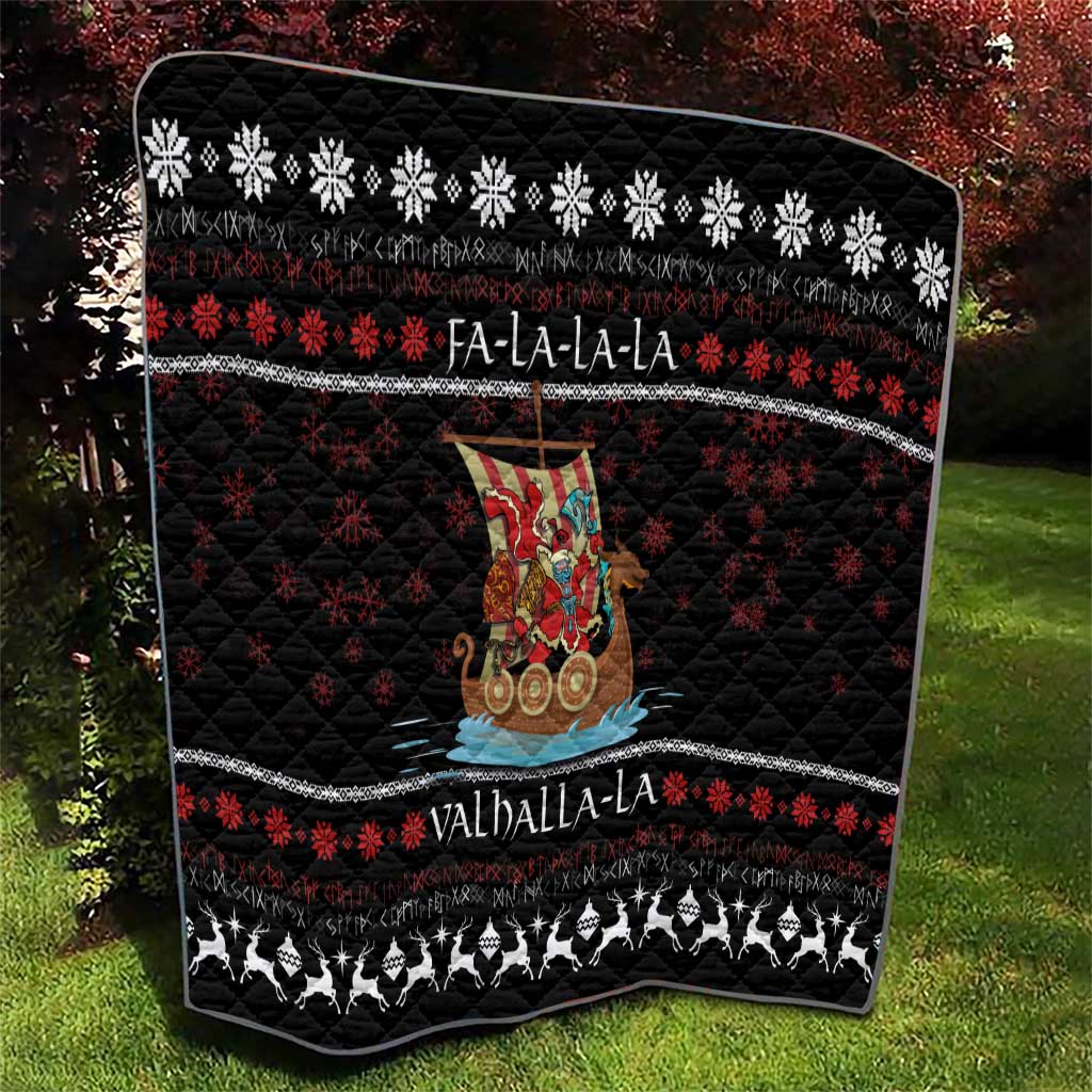 Vikings Christmas Quilt Santa Warrior on The Viking Ship with Xmas and Snowflake Pattern - Wonder Print Shop