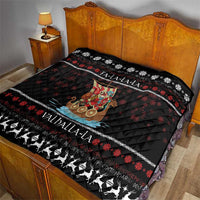 Vikings Christmas Quilt Santa Warrior on The Viking Ship with Xmas and Snowflake Pattern - Wonder Print Shop