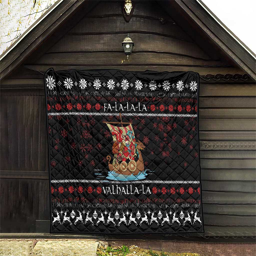 Vikings Christmas Quilt Santa Warrior on The Viking Ship with Xmas and Snowflake Pattern - Wonder Print Shop
